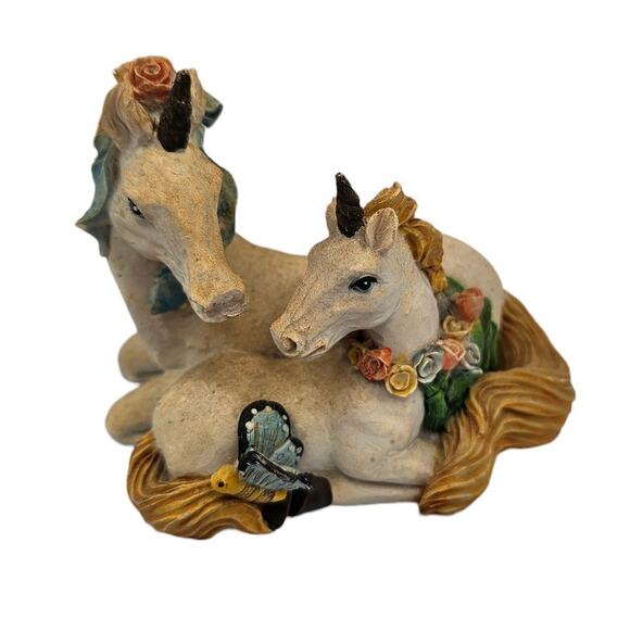 Vintage 1990s K's Collection Resin Unicorn Figurine Mom and Baby in Meadow - Picture 1 of 5